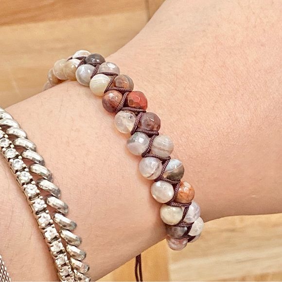 Natural Stones Braided Adjustable Boho Stackable Cord Bracelet - Picture 2 of 9